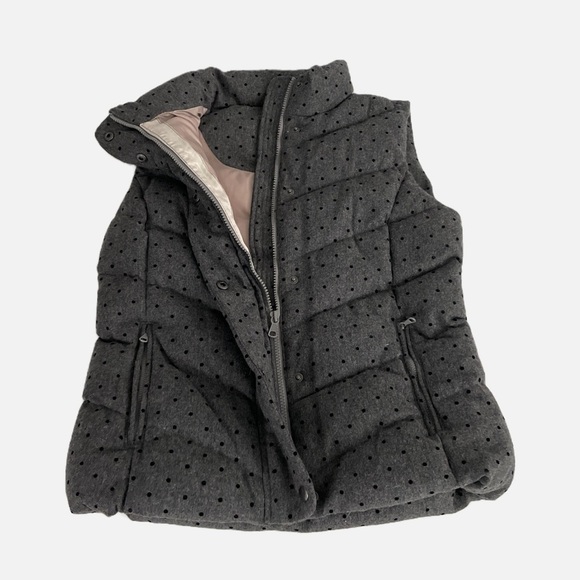 Gap Puffer Vest Medium Gray with Black Polka Dots Wool Blend Down Filled - Picture 7 of 9